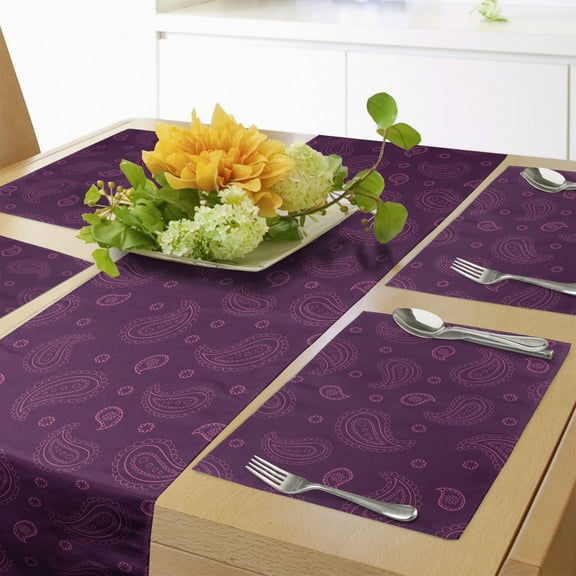 Ambesonne Paisley Table Runner & Placemats, Simplistic Outline Floral, Placemat 4 pcs + Runner 12"x72", Plum and Pink