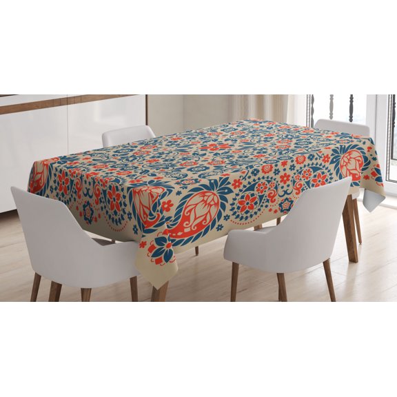 Ambesonne Paisley Tablecloth Rectangular Table Cover, Cultural Folk Persian, 60"x90", Night Blue Orange Tan