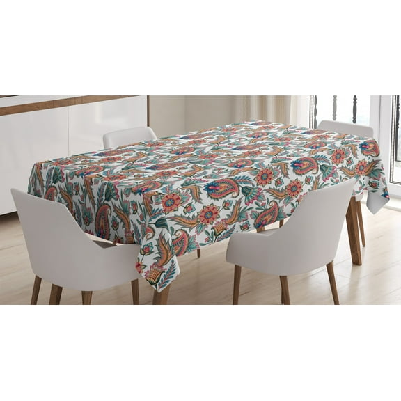 Ambesonne Paisley Tablecloth Rectangular Table Cover, Motifs with Flower Leafs, 60"x90", Multicolor
