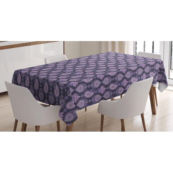 Ambesonne Paisley Tablecloth Rectangular Table Cover, Vintage Floral Oriental, 52"x70", Eggplant Lavender