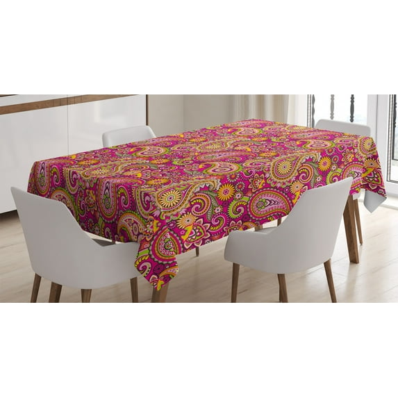 Ambesonne Paisley Tablecloth Rectangular Table Cover, Vivid Flowers and Dots, 60"x90", Multicolor