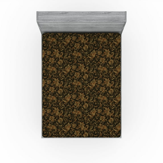 Ambesonne Paisley Themed Fitted Sheet, Boho Damask Grunge, Full Size, Charcoal Grey and Dark Khaki