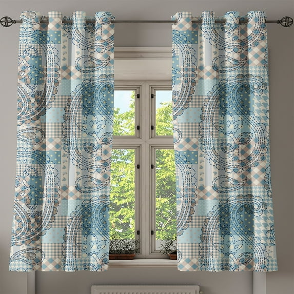 Ambesonne Paisley Themed Grommet Curtain, Contemporary Floral, 50"x60", Mint Green Warm Taupe