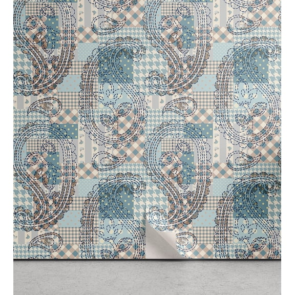 Ambesonne Paisley Themed Peel & Stick Wallpaper for Home, Contemporary Floral, 13"x36", Mint Green Warm Taupe