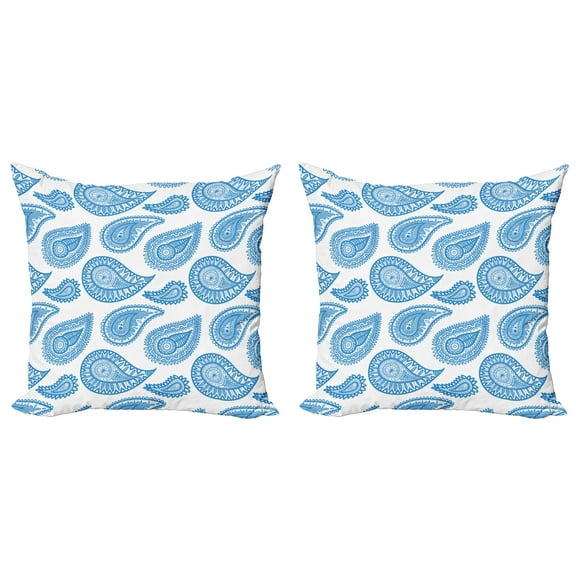 Ambesonne Paisley Throw Pillow Cover 2 Pack, Abstract Traditional, 18", Azure Blue and White