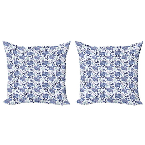 Ambesonne Paisley Throw Pillow Cover 2 Pack, Boho Pastel Leaves, 18", Mauve Violet Blue