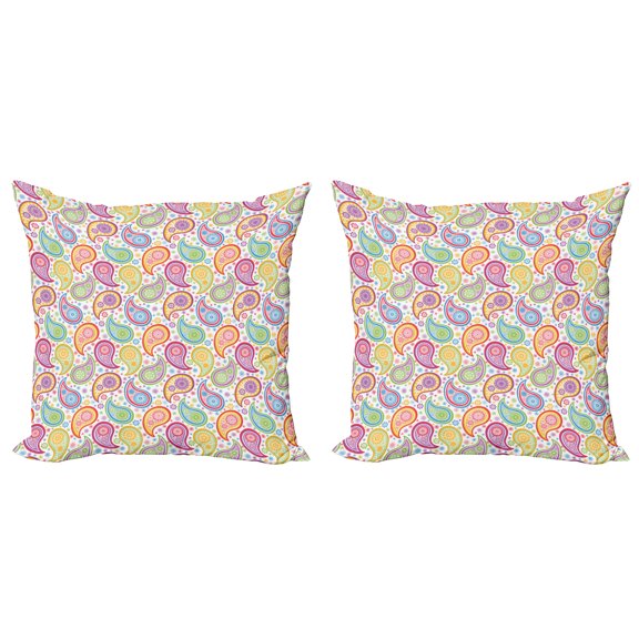 Ambesonne Paisley Throw Pillow Cover 2 Pack, Colored Pattern Flower, 18", Multicolor