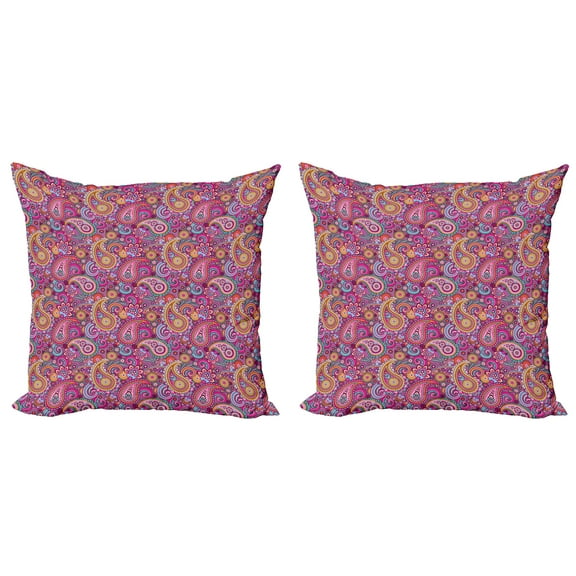 Ambesonne Paisley Throw Pillow Cover 2 Pack, Flowers and Sun, 18", Multicolor
