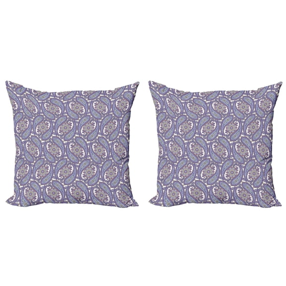 Ambesonne Paisley Throw Pillow Cover 2 Pack, Raindrop Like Ornaments, 20", Blue and Purple