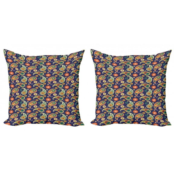 Ambesonne Paisley Throw Pillow Cover 2 Pack, Repetitive Floral Pateh, 16", Multicolor