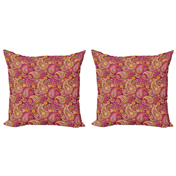 Ambesonne Paisley Throw Pillow Cover 2 Pack, Vivid Flowers and Dots, 20", Multicolor