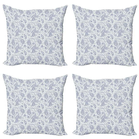 Ambesonne Paisley Throw Pillow Cover 4 Pack, Abstract Buds and Dots, 16", Black and White