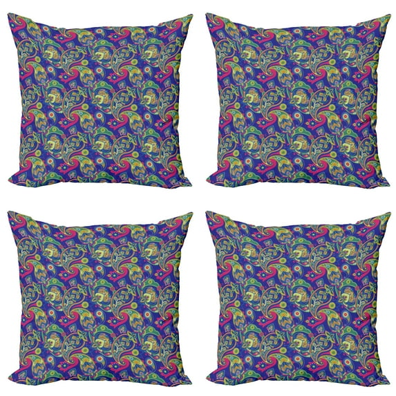Ambesonne Paisley Throw Pillow Cover 4 Pack, Classic Persian Welsh, 18", Indigo and Olive Green