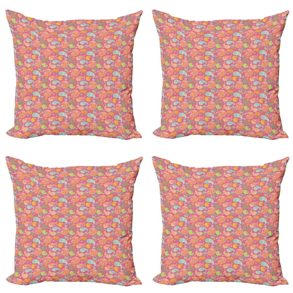 Ambesonne Paisley Throw Pillow Cover 4 Pack, Colorful Eastern Floral, 24", Pink Multicolor