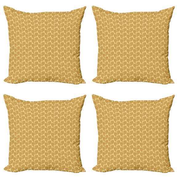 Ambesonne Paisley Throw Pillow Cover 4 Pack, Earthy Tones Tribal Art, 24", Dark Mustard Beige