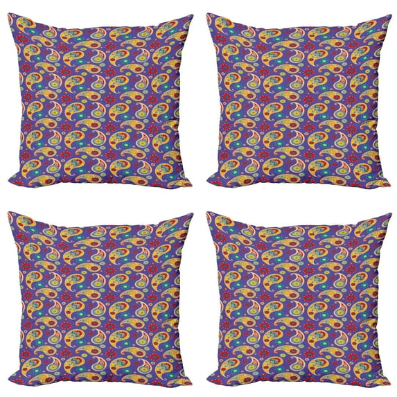 Ambesonne Paisley Throw Pillow Cover 4 Pack, Floral Buta Eastern Motif, 20", Blue Violet Multicolor