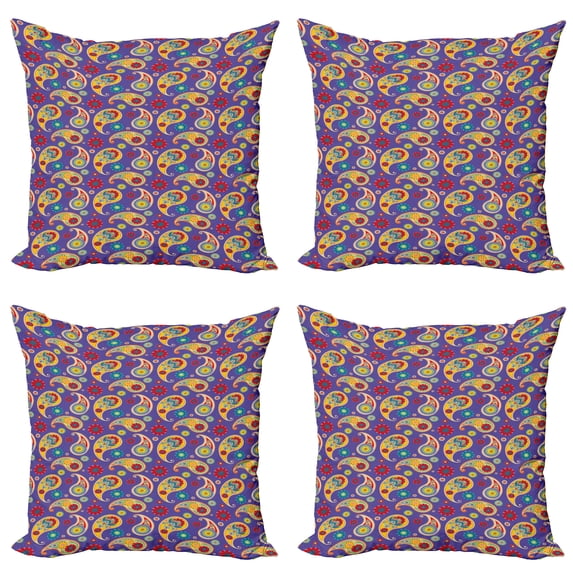 Ambesonne Paisley Throw Pillow Cover 4 Pack, Floral Buta Eastern Motif, 24", Blue Violet Multicolor