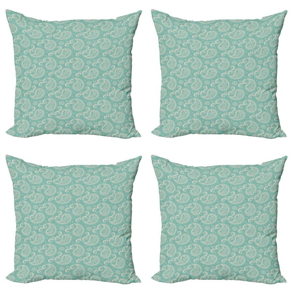 Ambesonne Paisley Throw Pillow Cover 4 Pack, Floral Oriental Butterflies, 16", Pale Teal Pale Tan