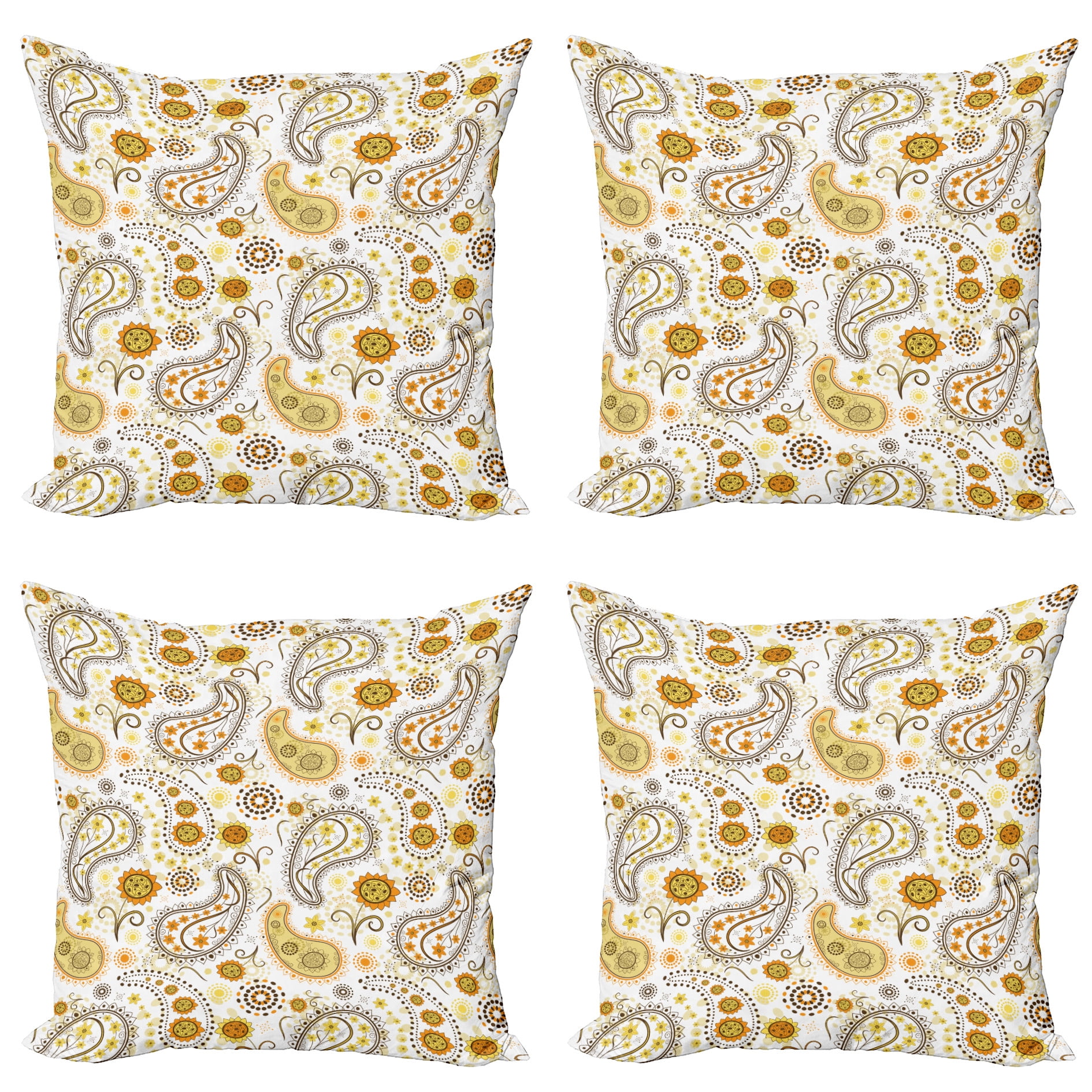 Ambesonne Paisley Throw Pillow Cover 4 Pack, Folkloric Floral Drop ...