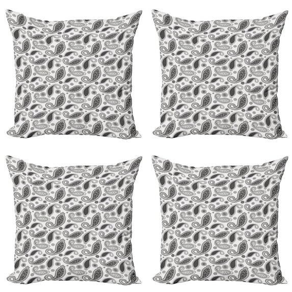 Ambesonne Paisley Throw Pillow Cover 4 Pack, Oriental Florets Leaf, 24", Grey and White