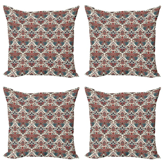 Ambesonne Paisley Throw Pillow Cover 4 Pack, Oriental Persian, 18", Dried Rose Mauve