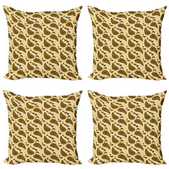 Ambesonne Paisley Throw Pillow Cover 4 Pack, Vintage Eastern Motifs Art, 24", Caramel Beige