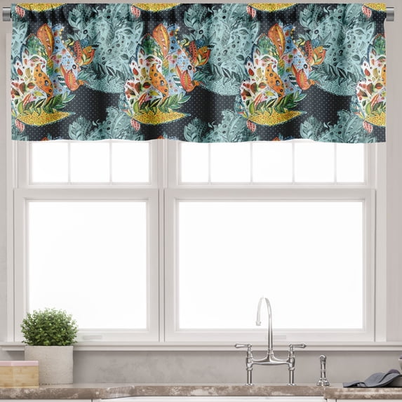 Ambesonne Paisley Valance Pack of 2, Oriental Style Motifs, 42"X18", Blue and Orange
