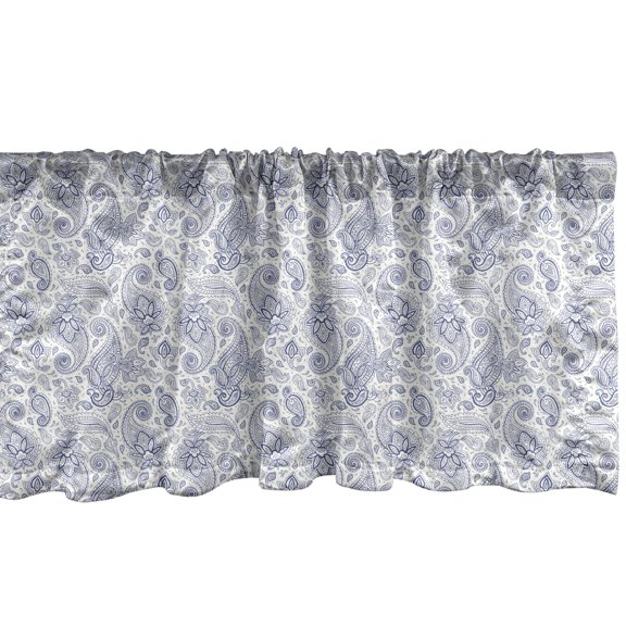 Ambesonne Paisley Window Valance, Abstract Buds and Dots, 54" X 12", Black and White