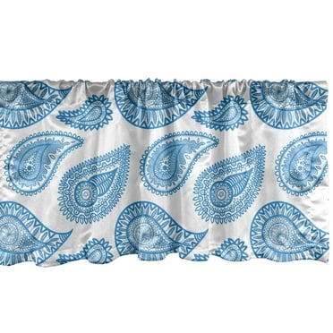 Ambesonne Paisley Window Valance, Abstract Traditional, 54" X 18", Azure Blue and White