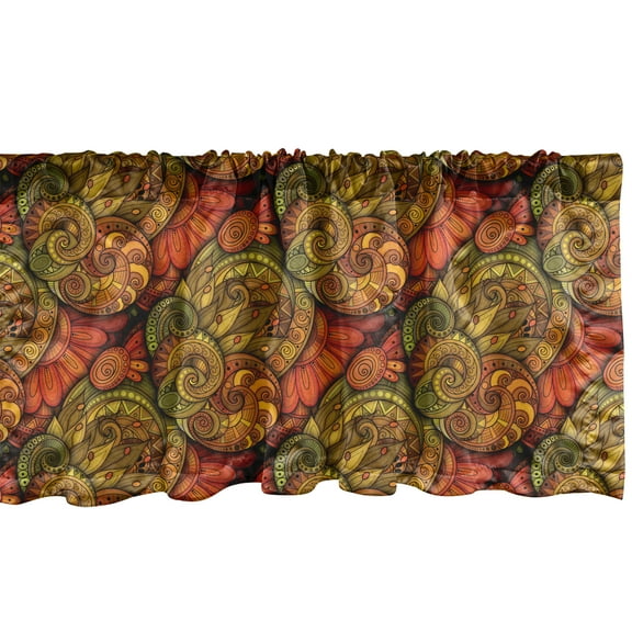Ambesonne Paisley Window Valance, Art Deco Oriental Flowers, 42" x 12", Reseda Green Orange