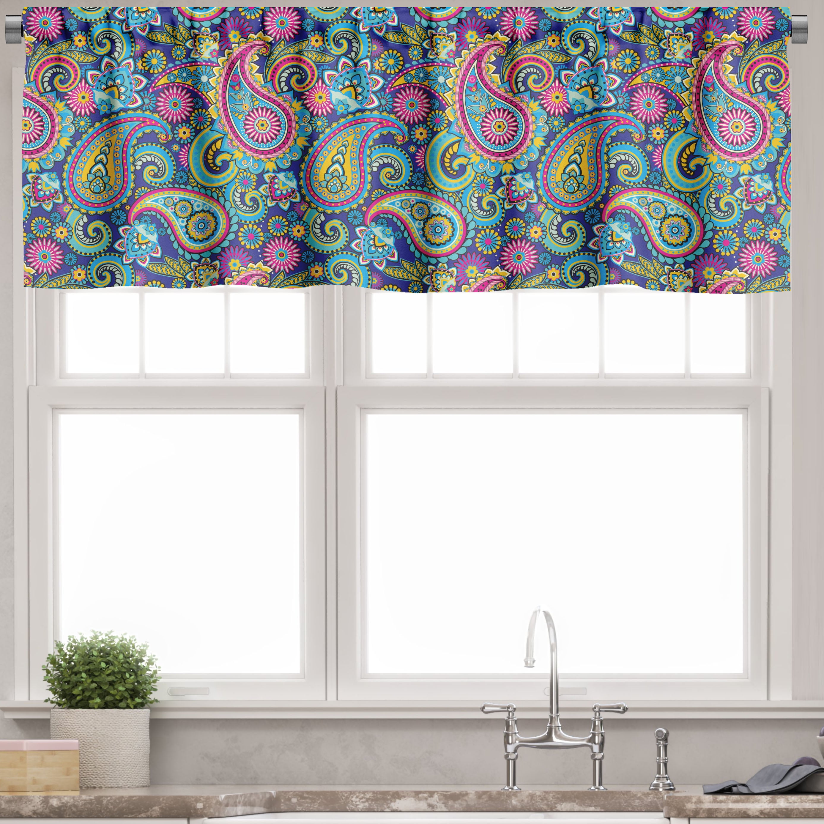 Ambesonne Navy And Blush Window Valance Vintage Paisley 54 X 12