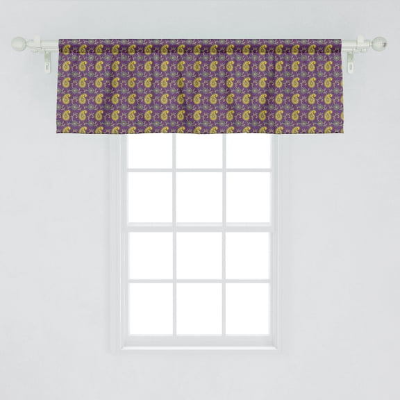 Ambesonne Paisley Window Valance, Continuous Eastern Floral Motif Oriental Print, Curtain Valance for Kitchen Bedroom Decor with Rod Pocket, 54" X 18", Eggplant Multicolor