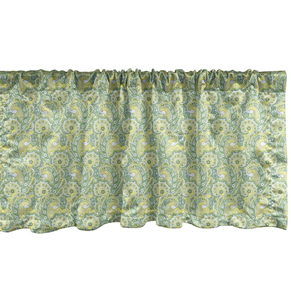 Ambesonne Paisley Window Valance, Ethnic Oriental Culture Art, 42" x 12", Lime Green Mustard and White