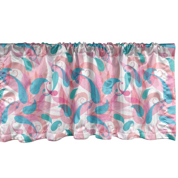 Ambesonne Paisley Window Valance, Hand-Drawn Abstract Flora, 42" x 12", Soft Pink and Turquoise