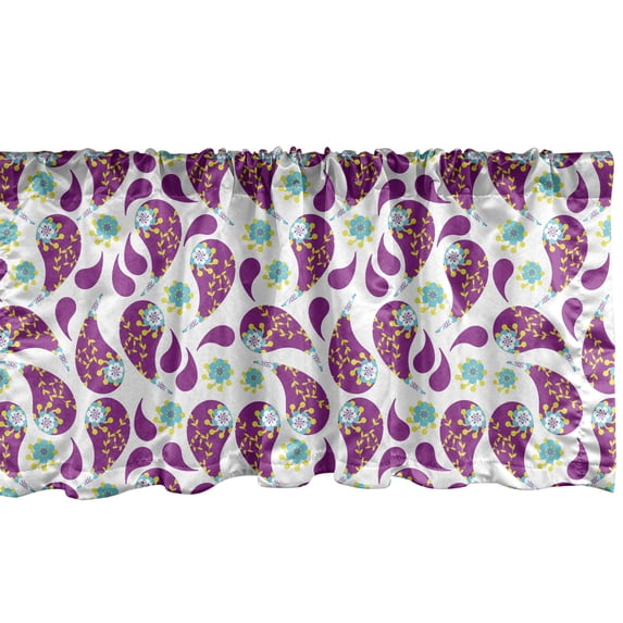 Ambesonne Paisley Window Valance, Pastel Oriental Leaf Motifs, 54" X 18", Purple Aqua and Green