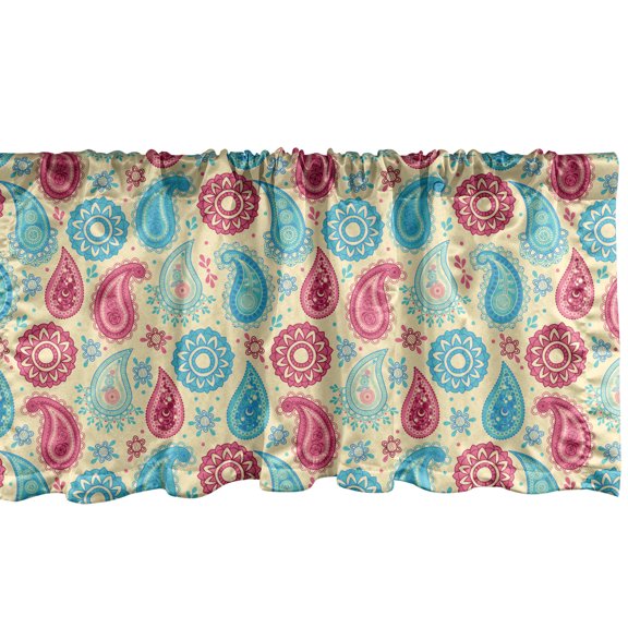 Ambesonne Paisley Window Valance, Traditional Leafy Motifs, 54" X 12", Turquoise Pink Cream