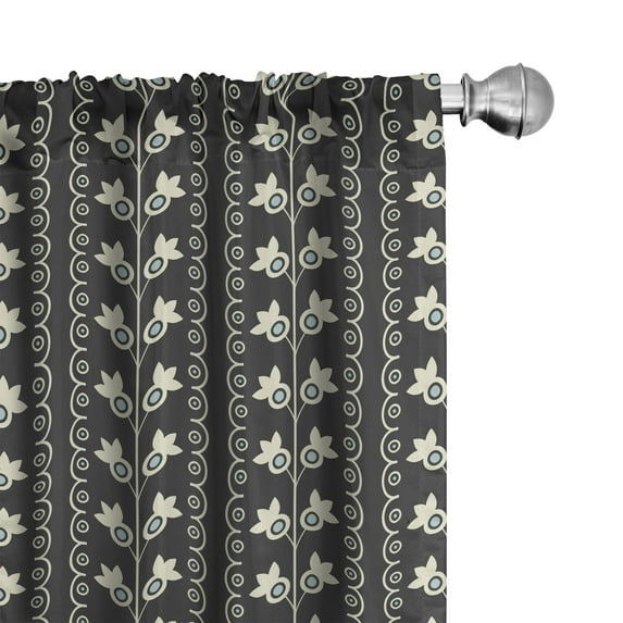 Ambesonne Pale Blue Window Curtains, Spring Flowers Leaf, Each 28" W x 63" L, Black Pale Blue Cream
