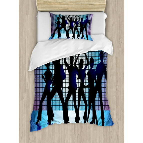 Ambesonne Pale Blue Duvet Cover Set, Dancing Night Club, Twin, Aqua Black Purple