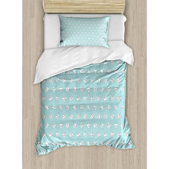 Ambesonne Pale Blue Duvet Cover Sets, Inner Polka Dots, 2-Twin, Sky Blue White and Black