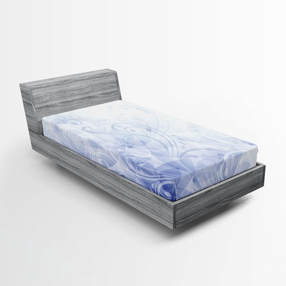 Ambesonne Pale Blue Fitted Sheet, Abstract Floral Curl, Twin XL Size, Violet Blue Pale Blue