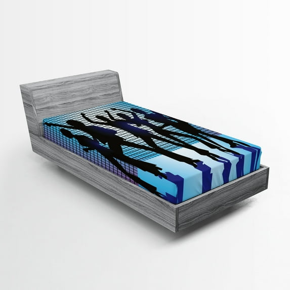 Ambesonne Pale Blue Fitted Sheet, Dancing Night Club, Twin Size, Aqua Black Purple