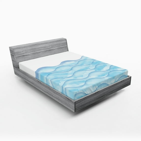 Ambesonne Pale Blue Fitted Sheet, Sea Ocean Waves Art, Queen Size, Pale Blue White