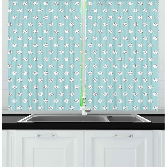 Ambesonne Pale Blue Kitchen Curtains, Inner Polka Dots, 55"x45", Sky Blue White and Black