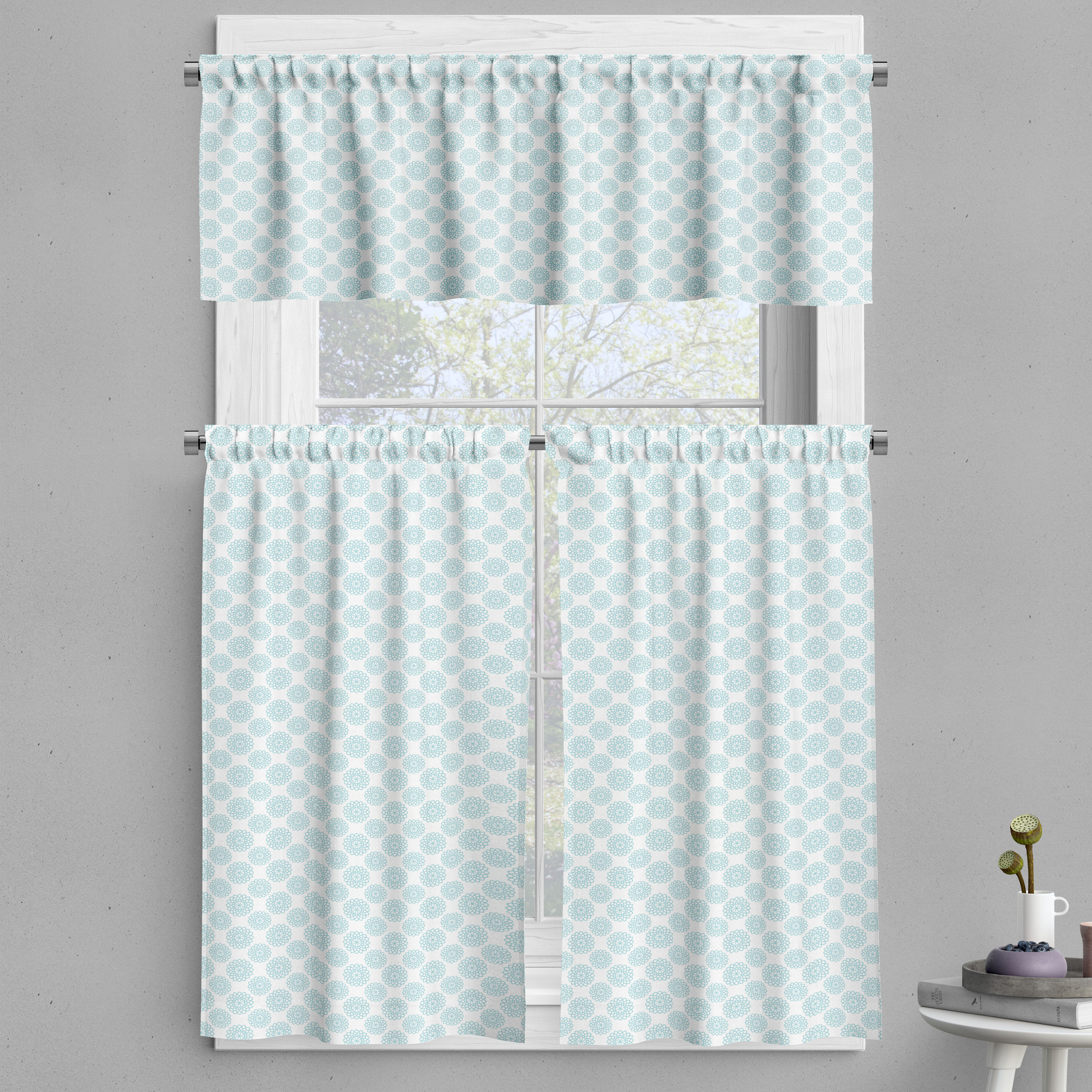 Adirondack white/blue kitchen curtain valance