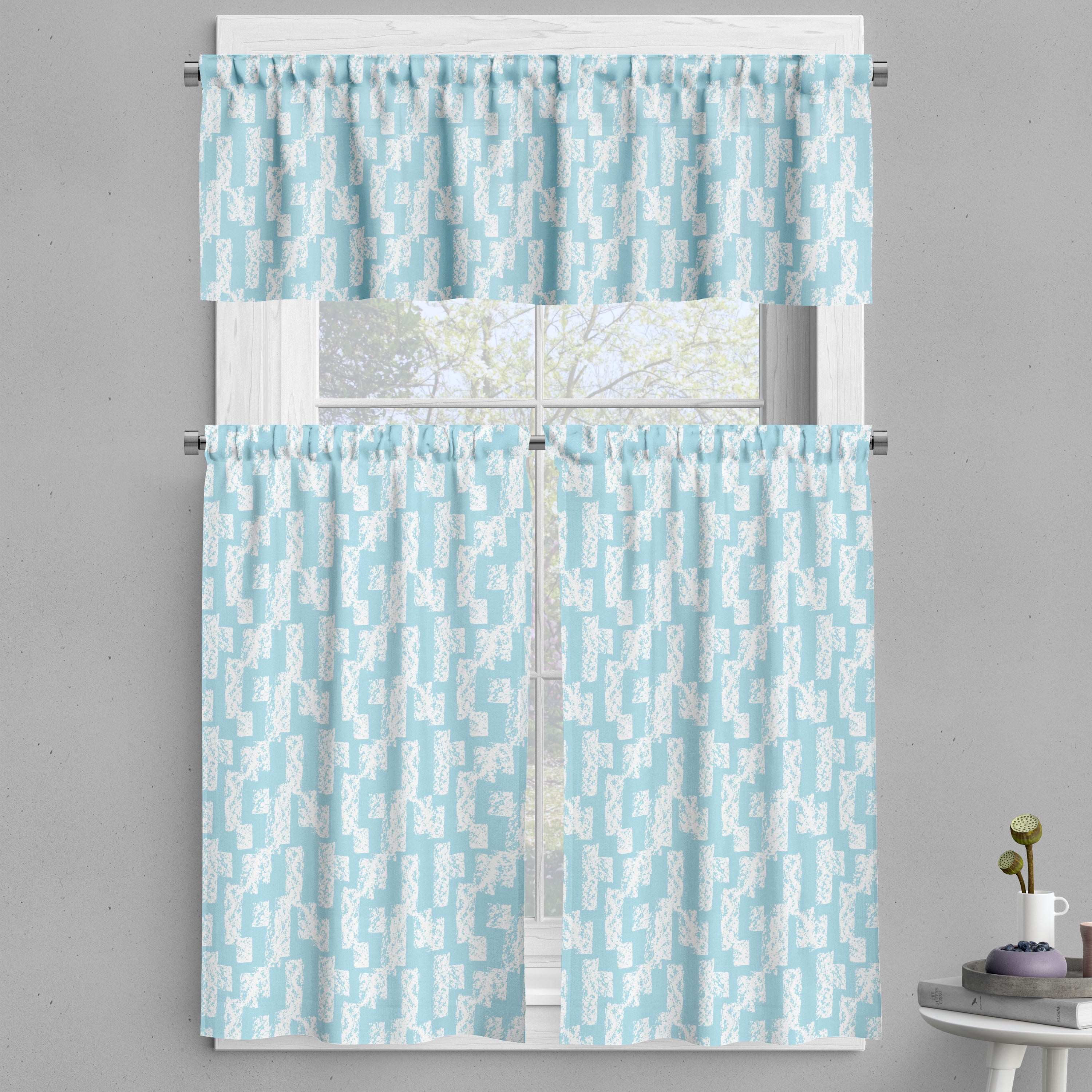 Ambesonne Pale Blue Valance & Curtain, Wall with Brushstrokes, 55"x24