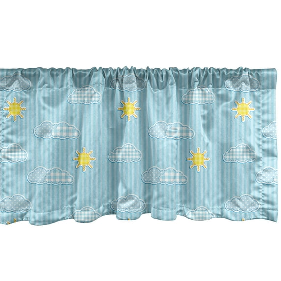Ambesonne Pale Blue Window Valance, Clouds and Sun, 54" X 12", Pale Blue Yellow