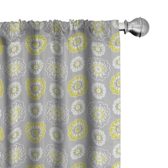 Ambesonne Pale Grey Curtains, Flowers Swirls, Pair of 28"x84", Mustard Yellow and White