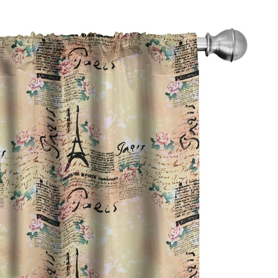 Ambesonne Pale Pink Window Curtains, French Lettering, Each 28" W x 84" L, Blue Black and Pale Pink