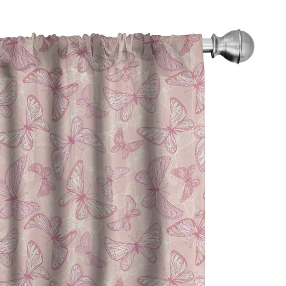 Ambesonne Pale Pink Curtains, Butterflies Ornate Wings, Pair of 28"x84", White Peach and Pink