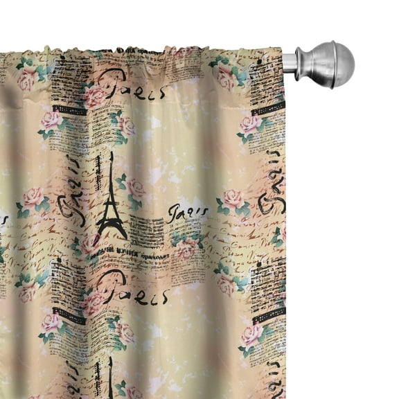 Ambesonne Pale Pink Curtains, French Lettering, Pair of 28"x95", Blue Black and Pale Pink